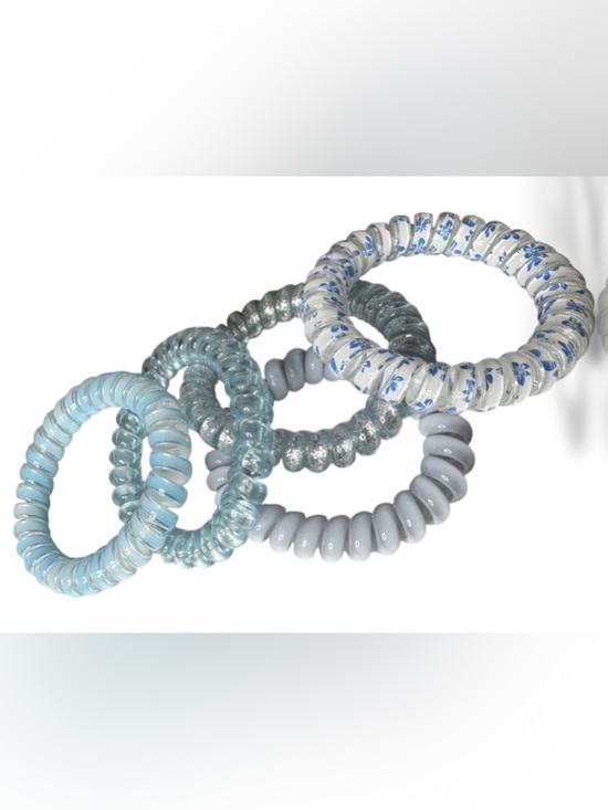 Other - Set of 5 Spiral Hair Ties in Light Blue and White